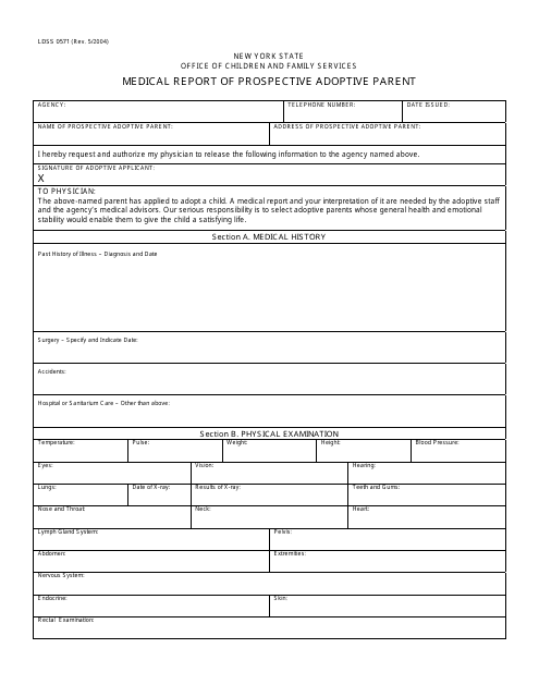 Form LDSS0571 Medical Report of Prospective Adoptive Parent - New York