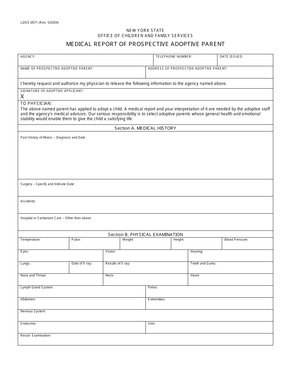 Form LDSS0571 Medical Report of Prospective Adoptive Parent - New York, Page 1