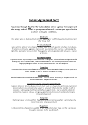 Patient Agreement Form - United Kingdom
