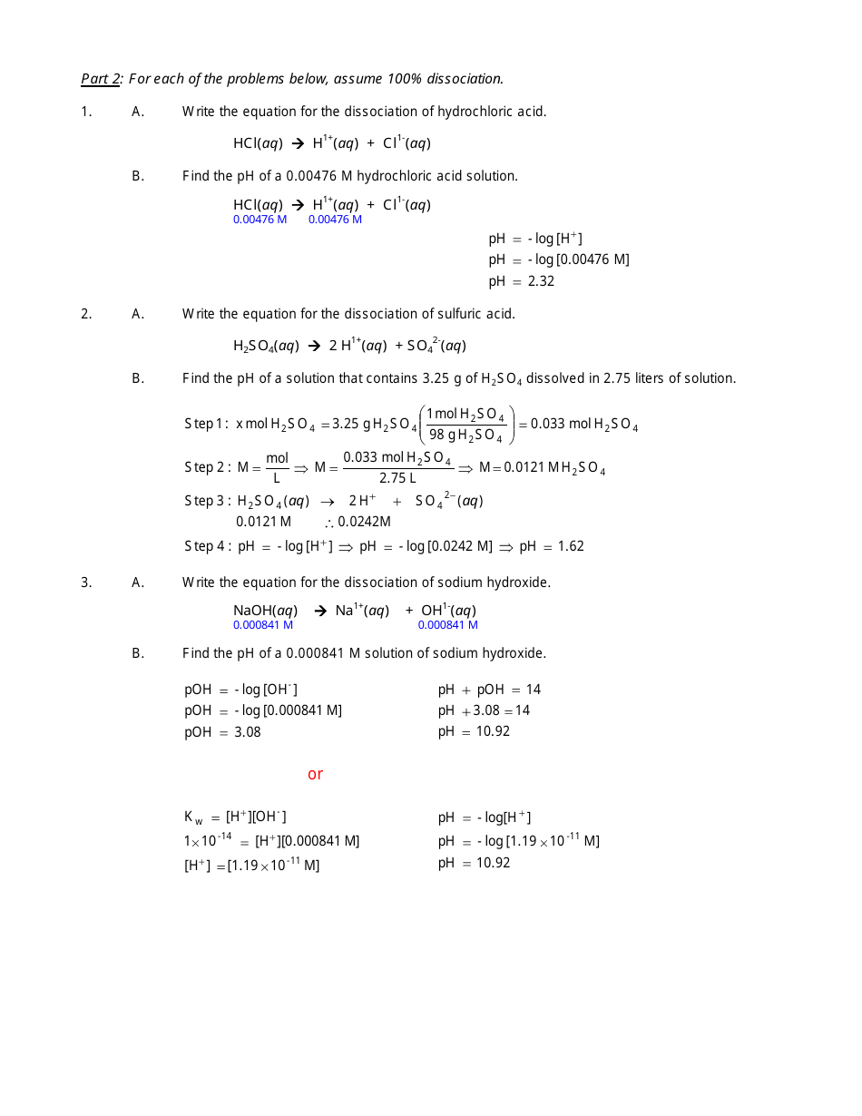 Ph and Poh Calculations Chemistry Worksheet With Answers Download