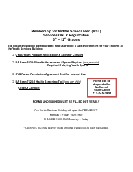 Document preview: Membership for Middle School Teen (Mst) Services Only Registration Form (6 - 12 Grades) - Army War College