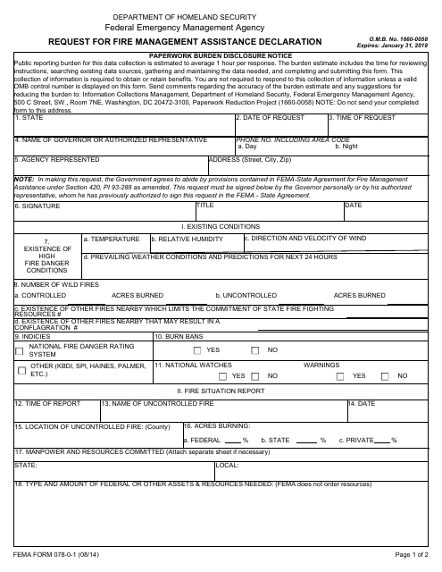 FEMA Form 078-0-1  Printable Pdf