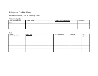 Document preview: Bibliography Tracking Sheet Template