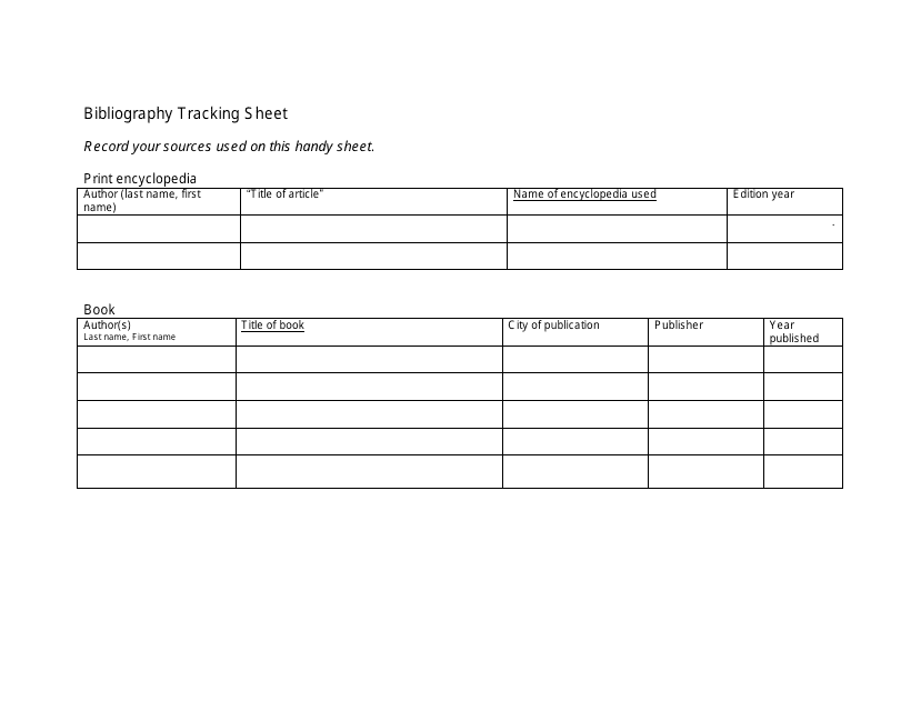 Bibliography Tracking Sheet Template Preview Image