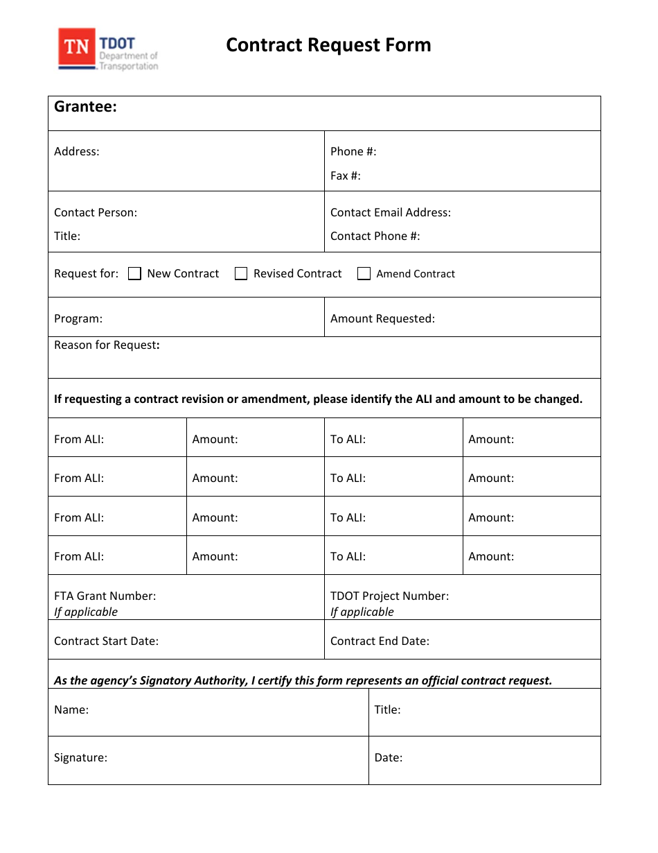 Contract Request Form - Tennessee, Page 1