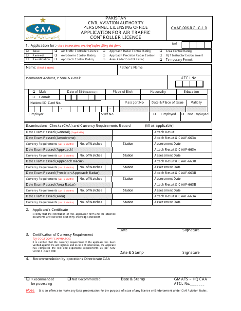 Form CAAF-006-RGLC-1.0 Printable Pdf