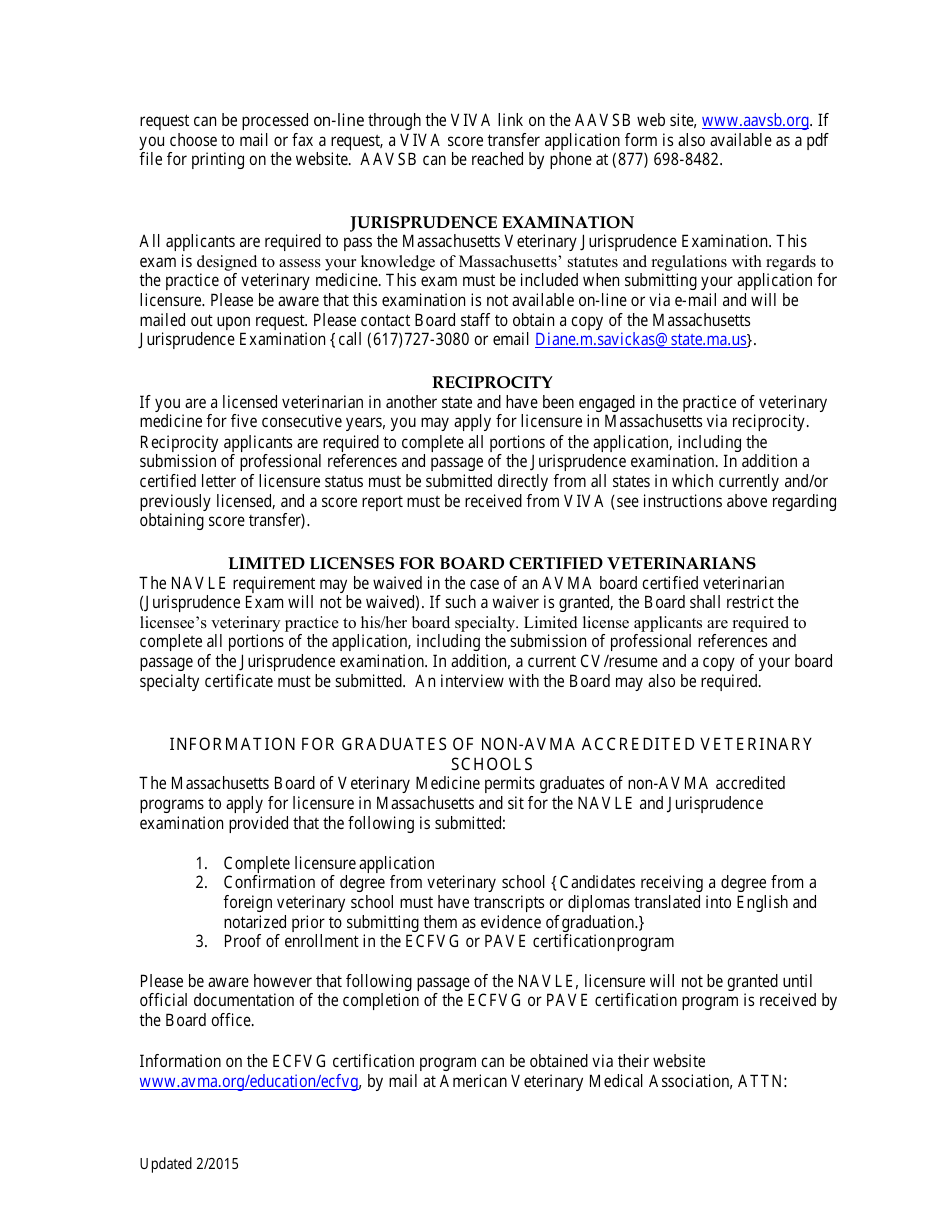 Veterinary Medicine Licensure Application Form - Massachusetts, Page 2