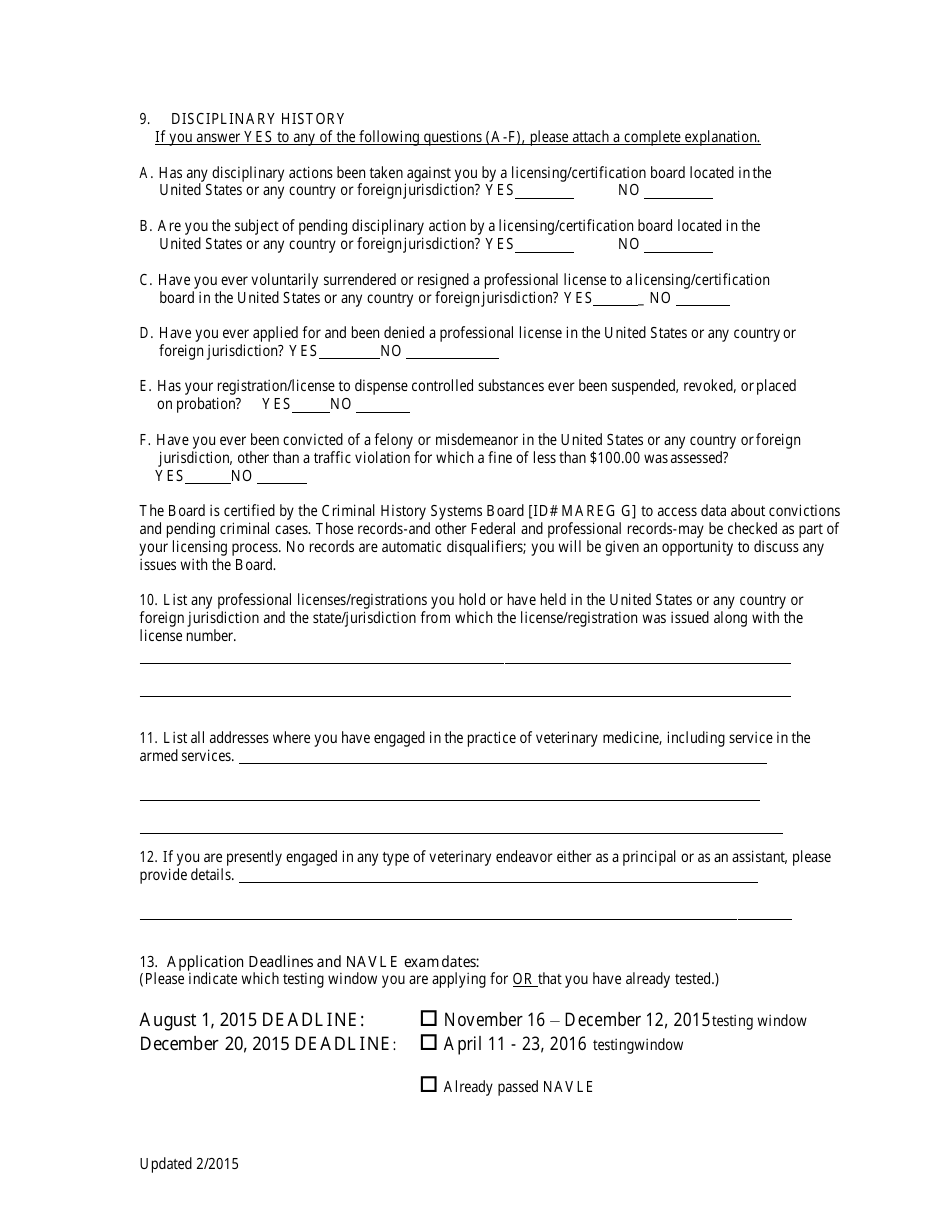 Veterinary Medicine Licensure Application Form - Massachusetts, Page 5