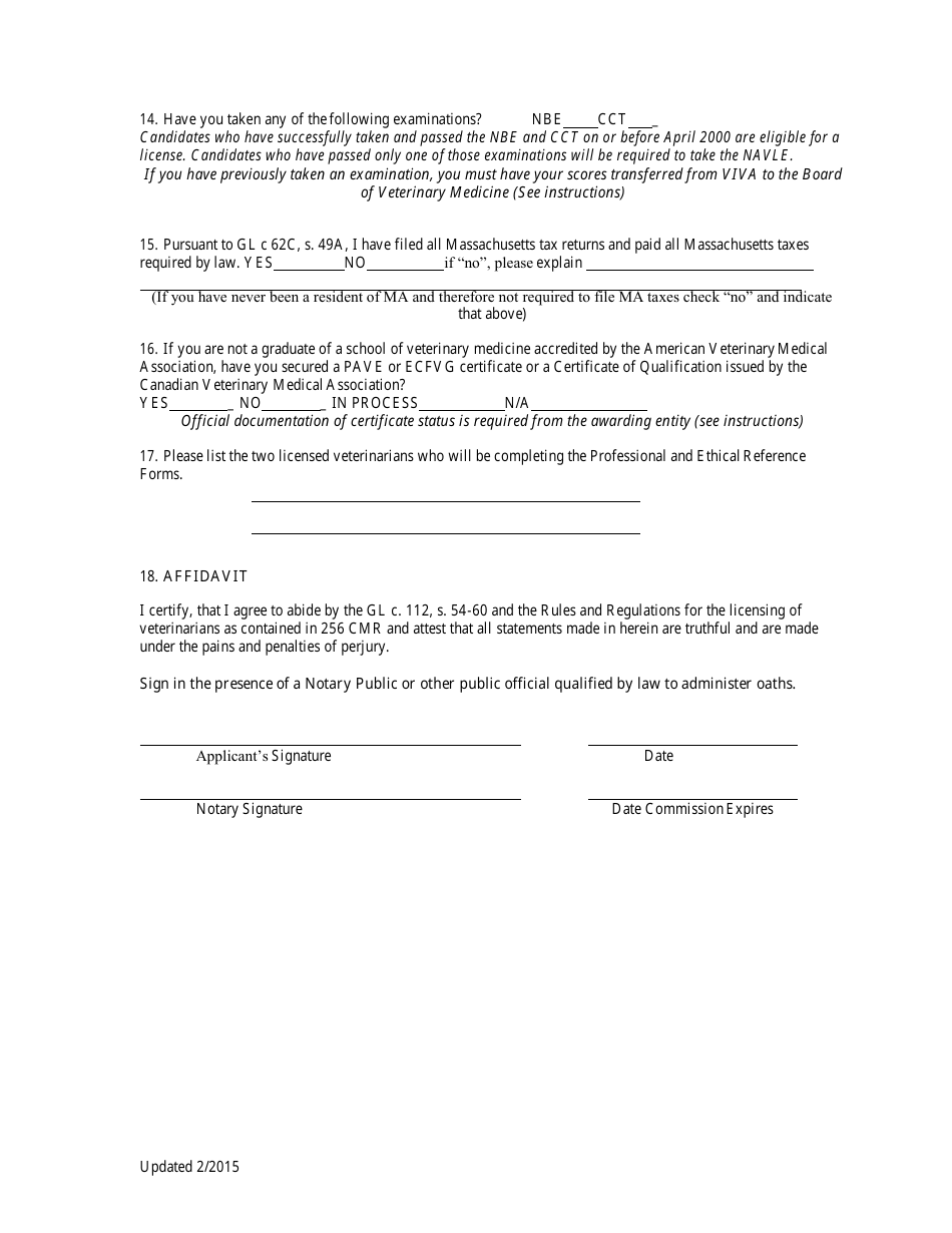 Veterinary Medicine Licensure Application Form - Massachusetts, Page 6