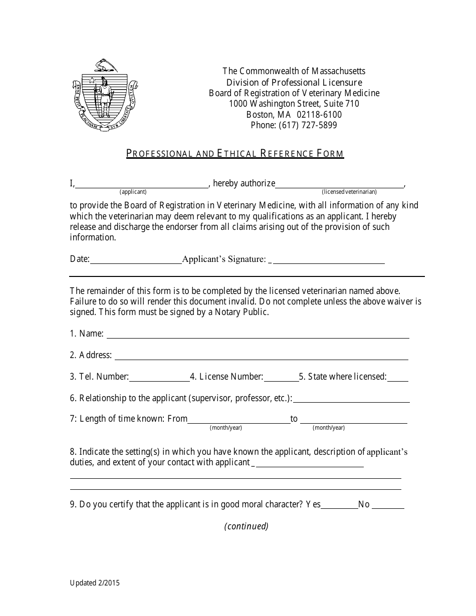 Veterinary Medicine Licensure Application Form - Massachusetts, Page 9