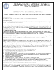 Document preview: Application Form for Verification and Examination for Licensure to Practice Veterinary Medicine in Kentucky - Kentucky