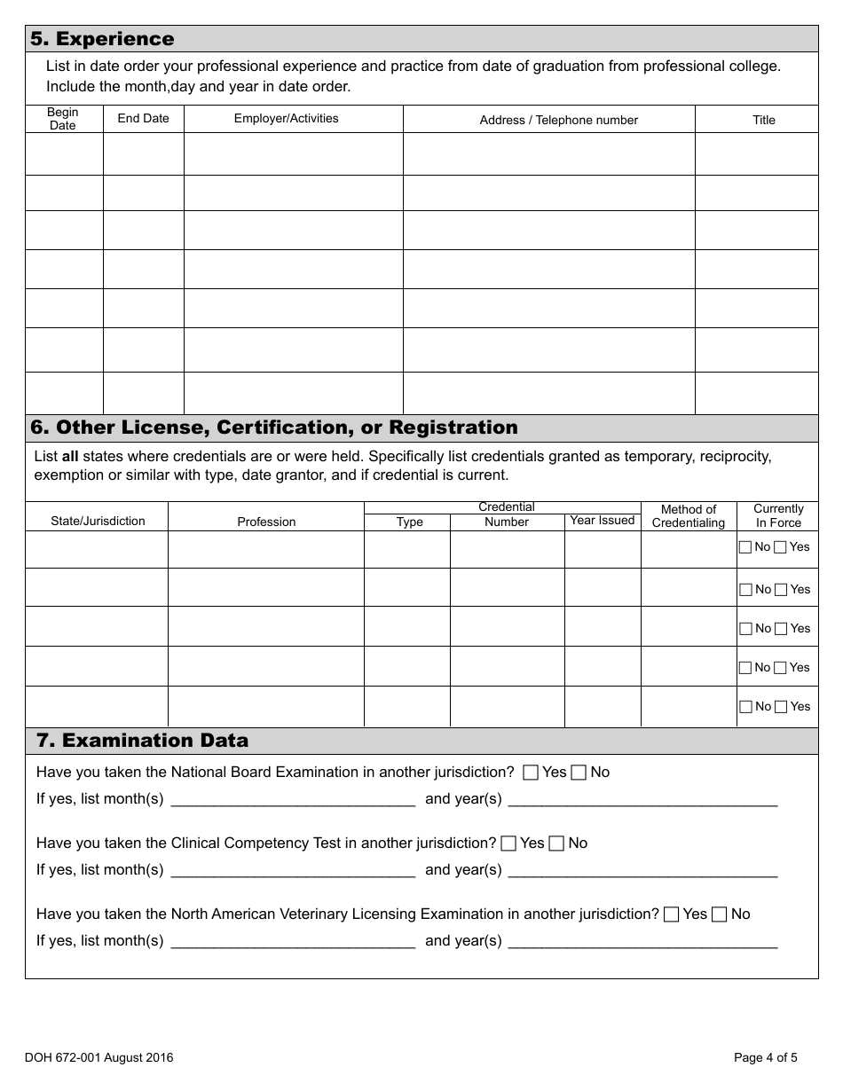 DOH Form 672-033 Veterinary Medicine, Surgery and Dentistry Application Packet - Washington, Page 10