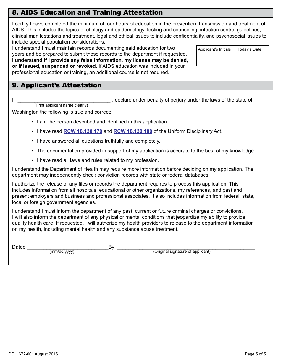 DOH Form 672-033 Veterinary Medicine, Surgery and Dentistry Application Packet - Washington, Page 11