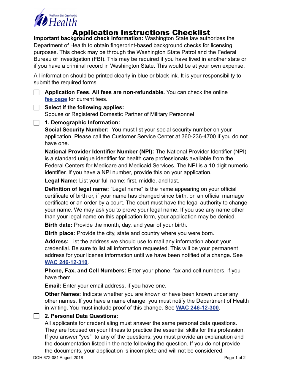 DOH Form 672-033 Veterinary Medicine, Surgery and Dentistry Application Packet - Washington, Page 3