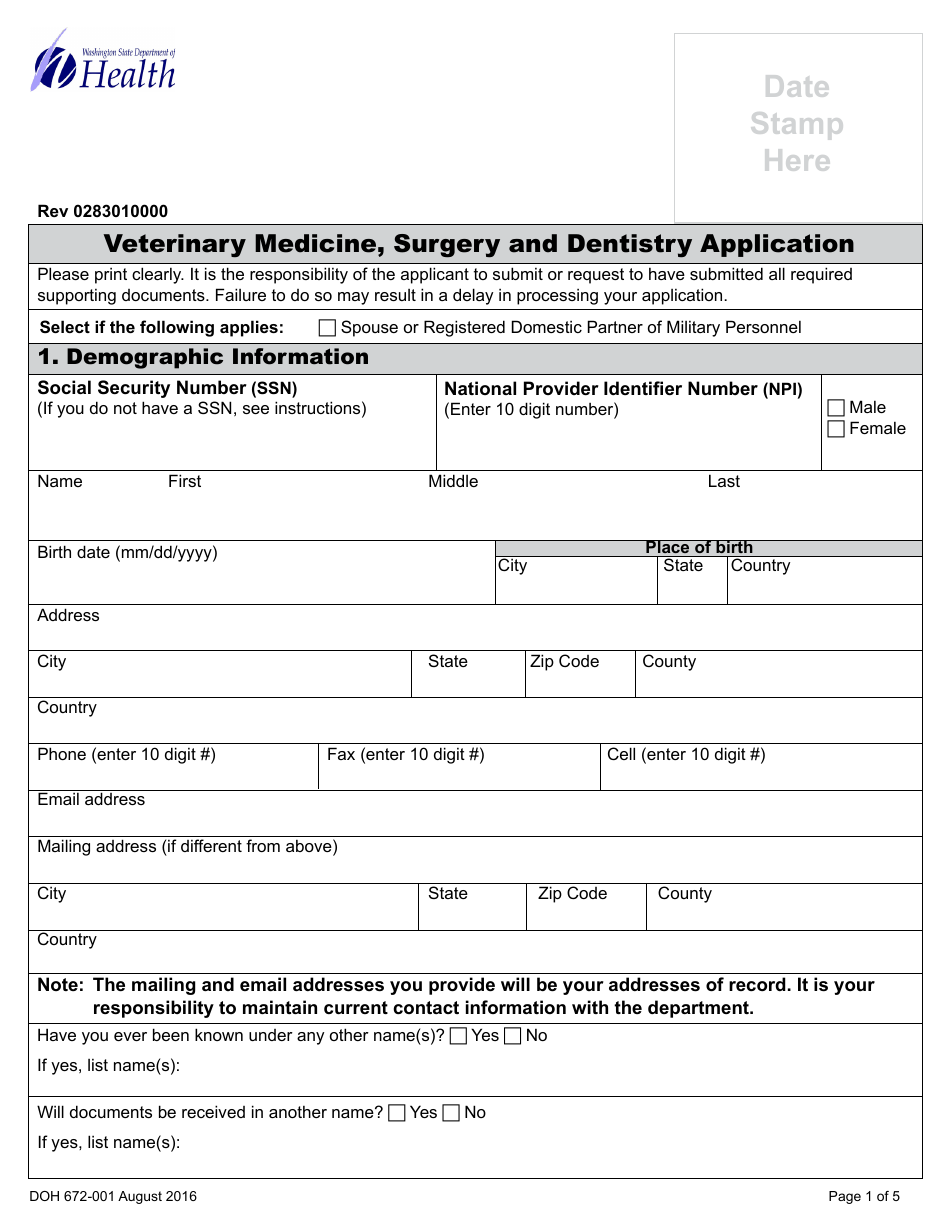 DOH Form 672-033 Veterinary Medicine, Surgery and Dentistry Application Packet - Washington, Page 7