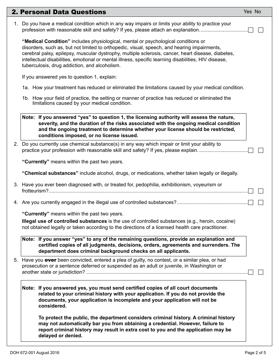 DOH Form 672-033 Veterinary Medicine, Surgery and Dentistry Application Packet - Washington, Page 8