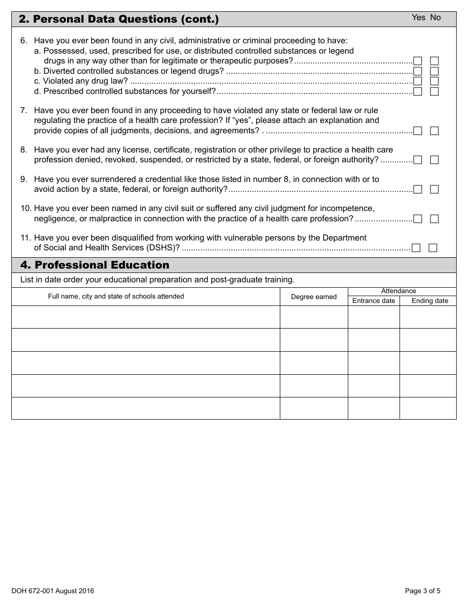 DOH Form 672-033 Veterinary Medicine, Surgery and Dentistry Application Packet - Washington, Page 9