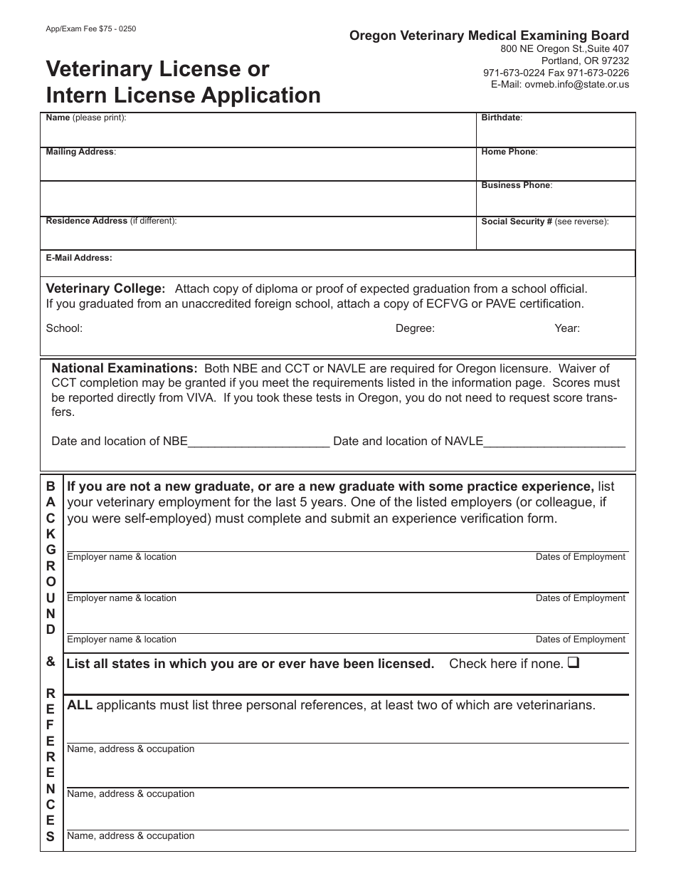 Veterinary License or Intern License Application Form - Oregon, Page 3