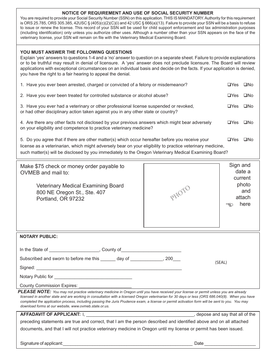Veterinary License or Intern License Application Form - Oregon, Page 4