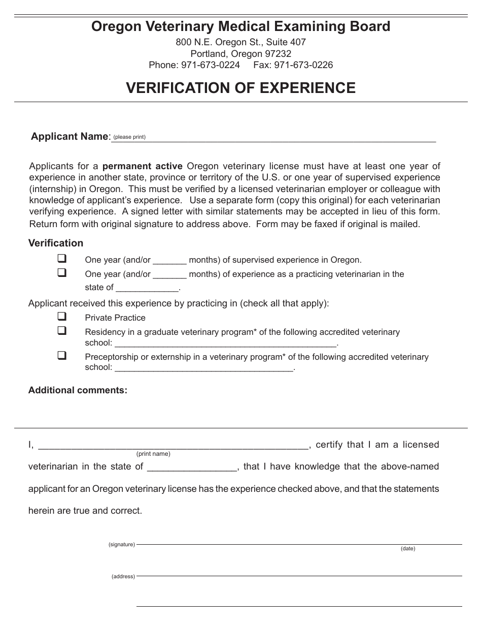 Veterinary License or Intern License Application Form - Oregon, Page 5