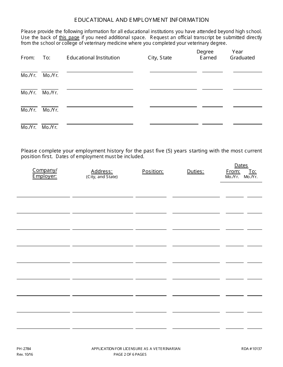 Form PH-2784 Application for Licensure as a Veterinarian - Tennessee, Page 4