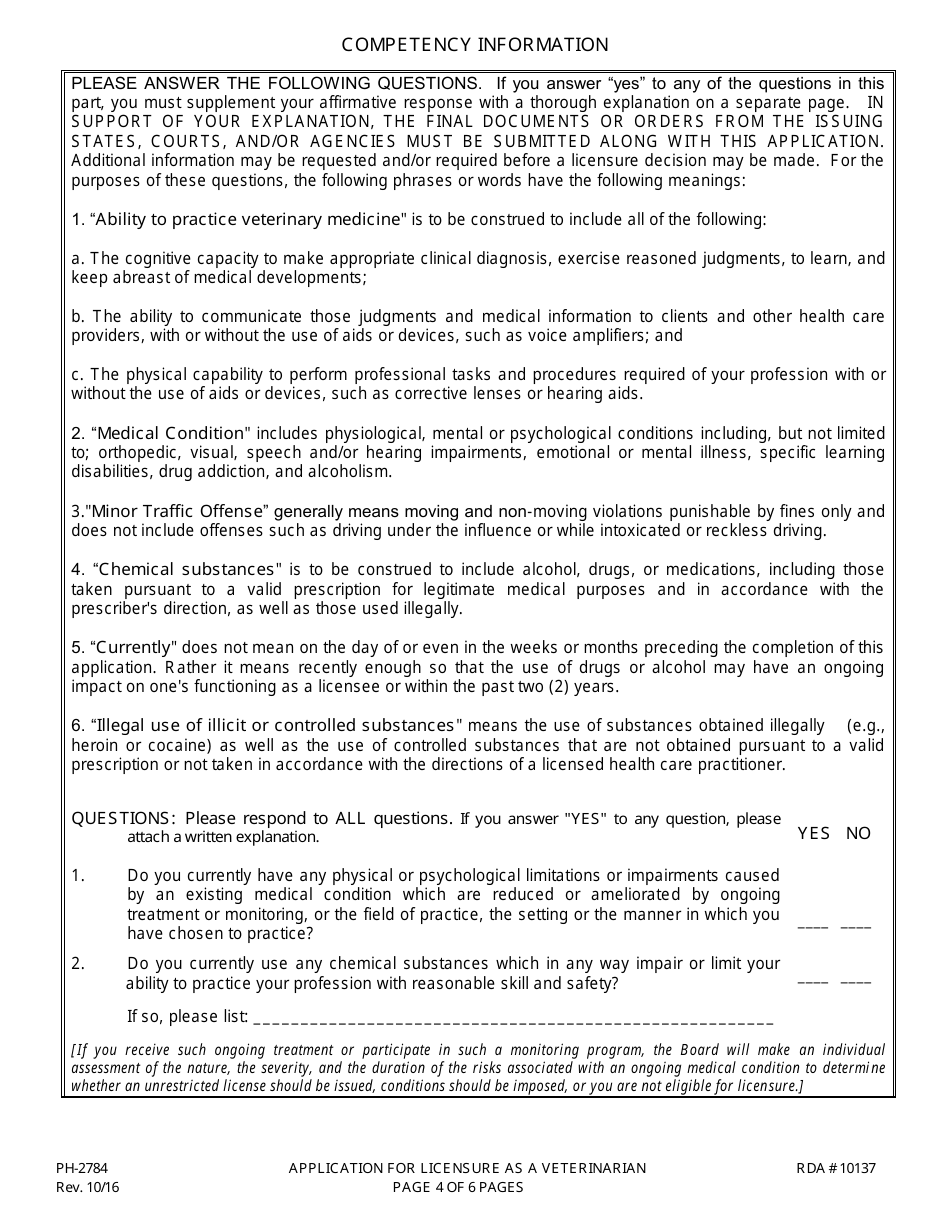Form PH-2784 Application for Licensure as a Veterinarian - Tennessee, Page 6
