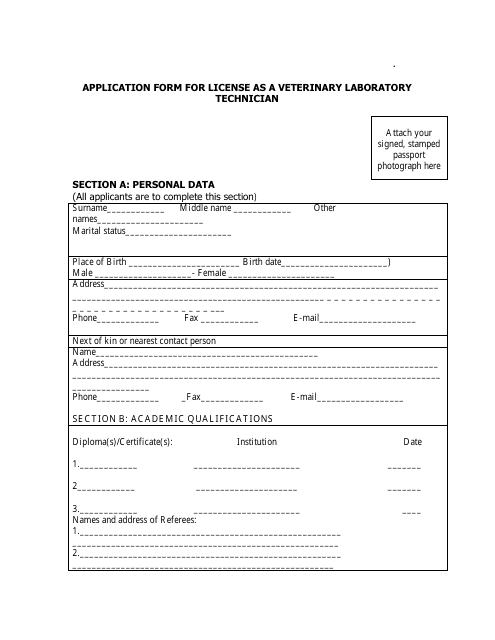 Application Form for License as a Veterinary Laboratory Technician - Tanzania
