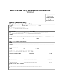 Application Form for License as a Veterinary Laboratory Technician - Tanzania