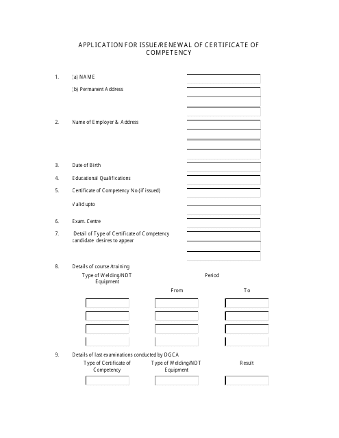 Application Form for Issue / Renewal of Certificate of Competency Download Pdf