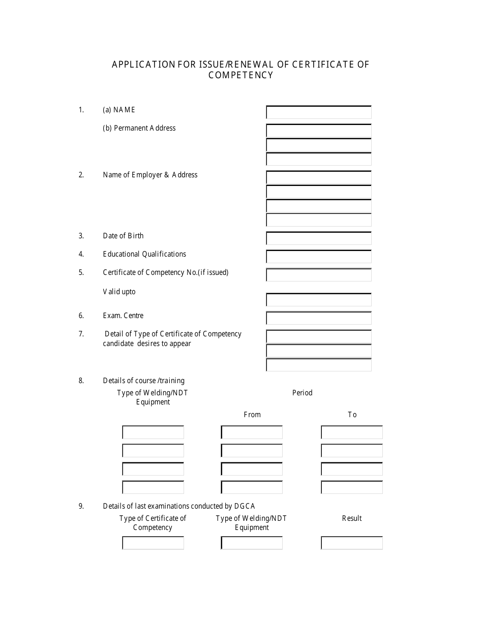 Application Form for Issue / Renewal of Certificate of Competency, Page 1
