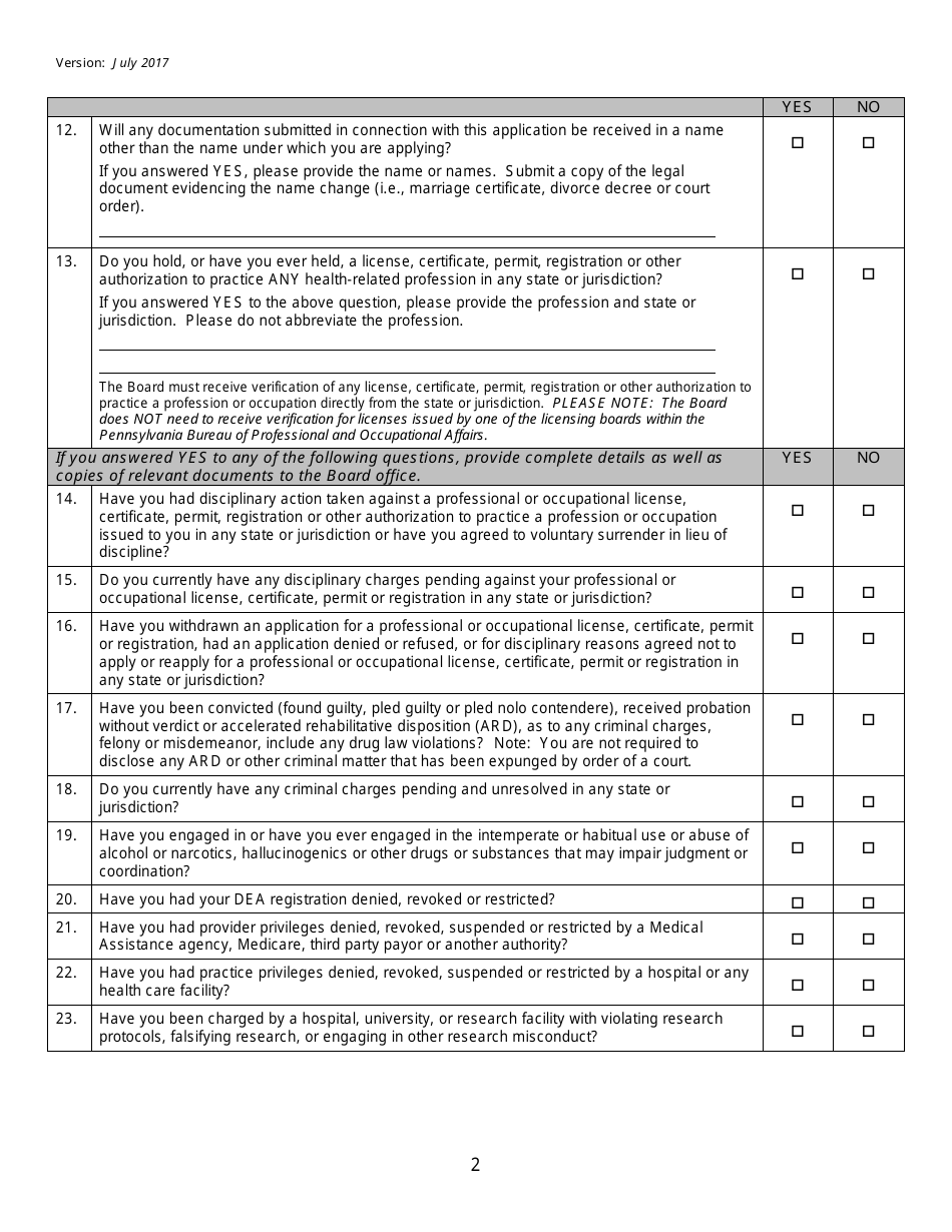 Application Form for a License to Practice Optometry (By Examination or Reciprocity) - Pennsylvania, Page 4