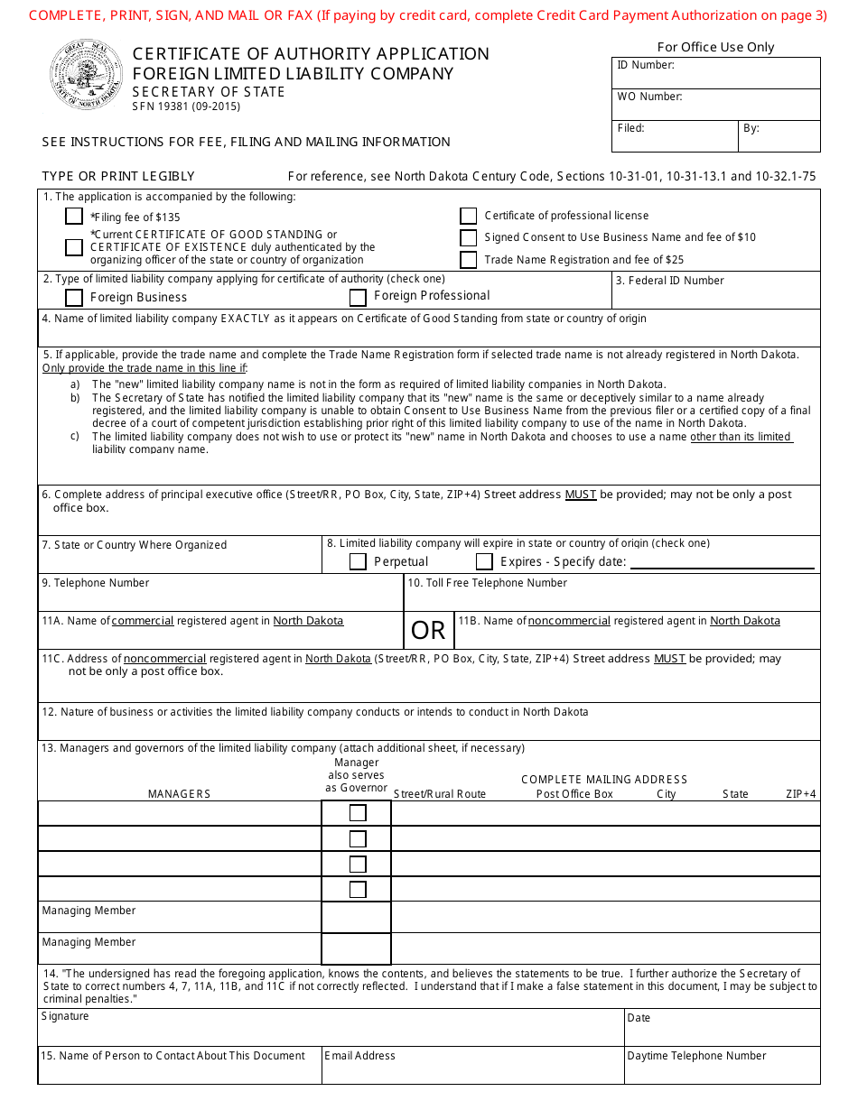 Form SFN19381 - Fill Out, Sign Online and Download Fillable PDF, North ...