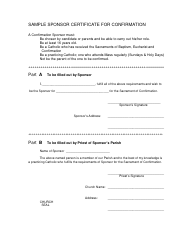 Document preview: Church Sponsor Certificate for Confirmation - St. Joseph, Mendham