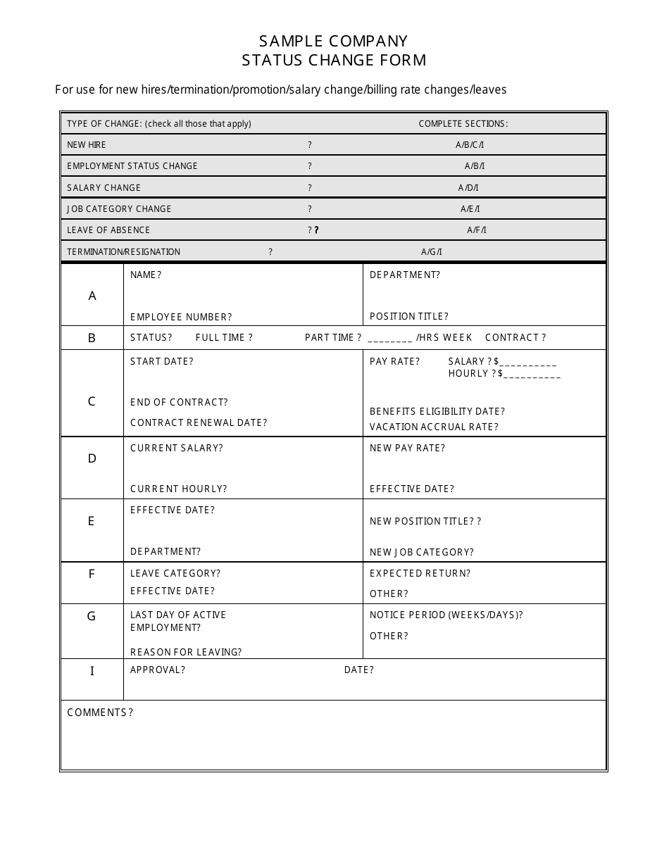 Company Status Change Form - Sample, Page 1