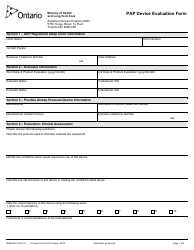 Form 4598-67E &quot;Pap Device Evaluation Form - Assistive Devices Program (Adp)&quot; - Ontario, Canada