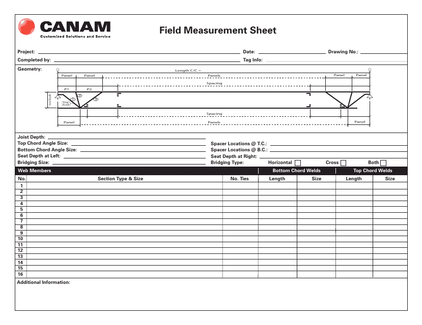 &quot;Field Measurement Sheet Template - Canam&quot; Download Pdf