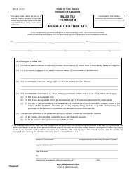 Form ST-3 Resale Certificate - New Jersey
