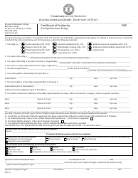 Application Form for Certificate of Authority for a Foreign Business Entity - Kentucky