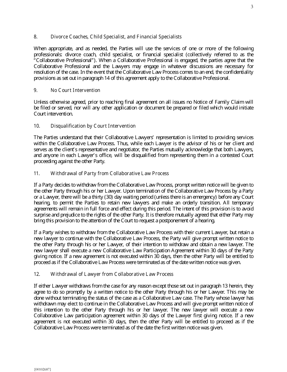 Collaborative Law Participation Agreement Template, Page 3