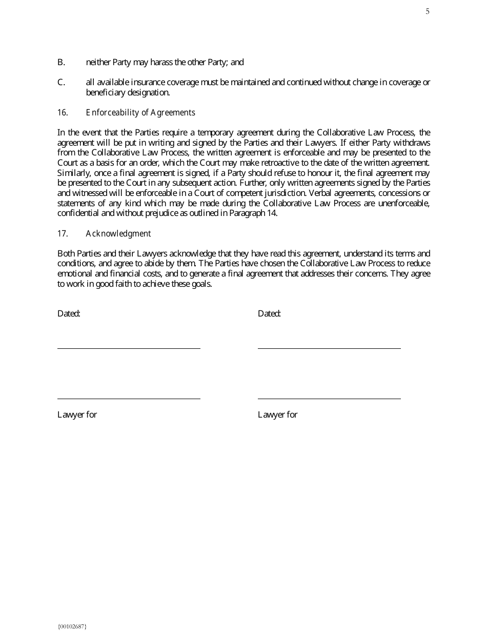Collaborative Law Participation Agreement Template, Page 5