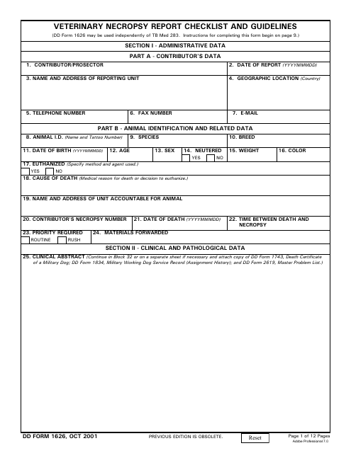 DD Form 1626  Printable Pdf