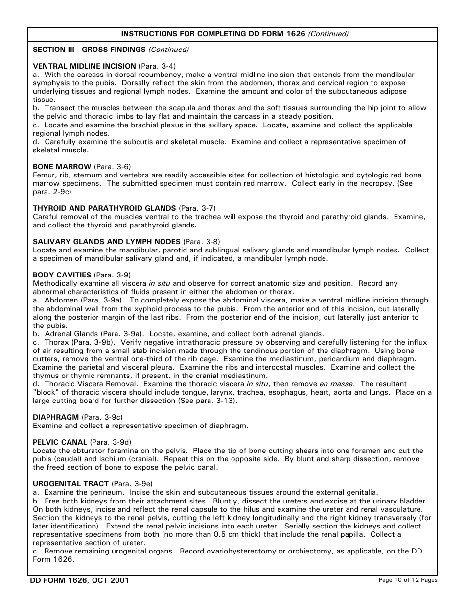 DD Form 1626 Veterinary Necropsy Report Checklist and Guidelines, Page 10