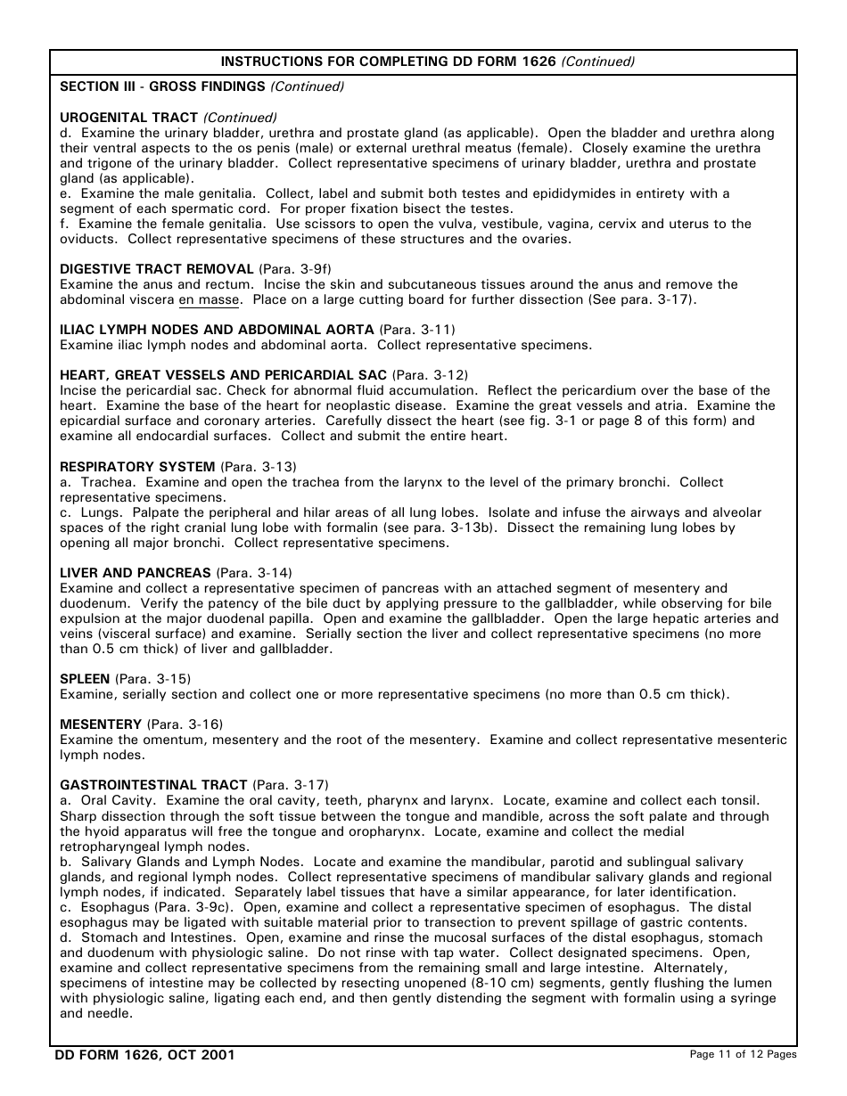 DD Form 1626 Veterinary Necropsy Report Checklist and Guidelines, Page 11