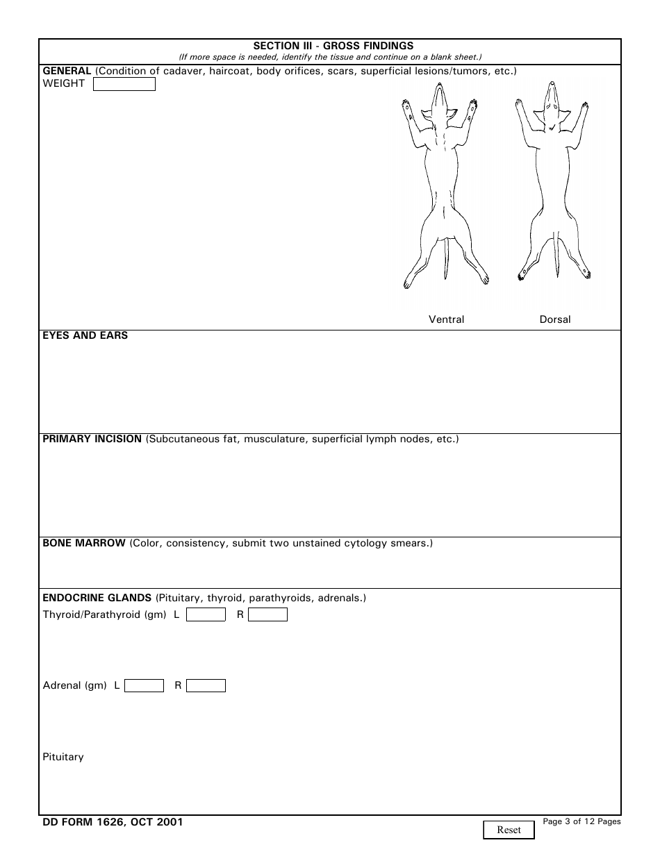 DD Form 1626 Veterinary Necropsy Report Checklist and Guidelines, Page 3