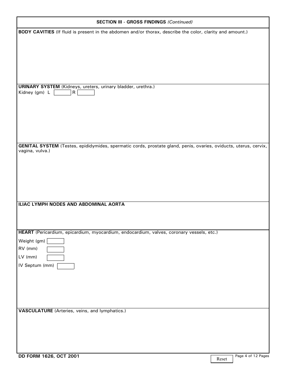 DD Form 1626 Veterinary Necropsy Report Checklist and Guidelines, Page 4