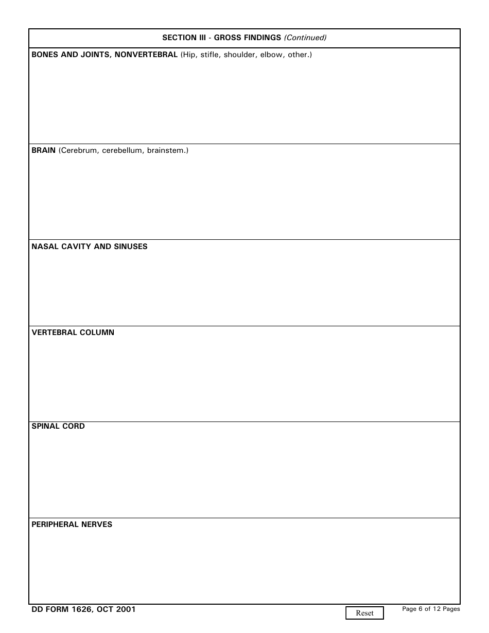 DD Form 1626 Veterinary Necropsy Report Checklist and Guidelines, Page 6