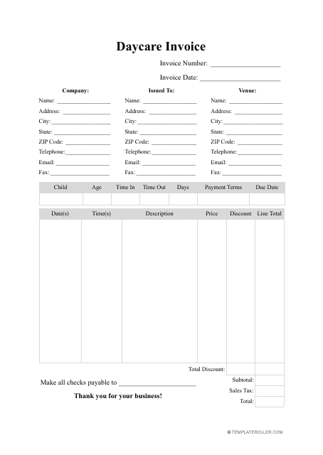 Daycare Invoice Template Download Pdf