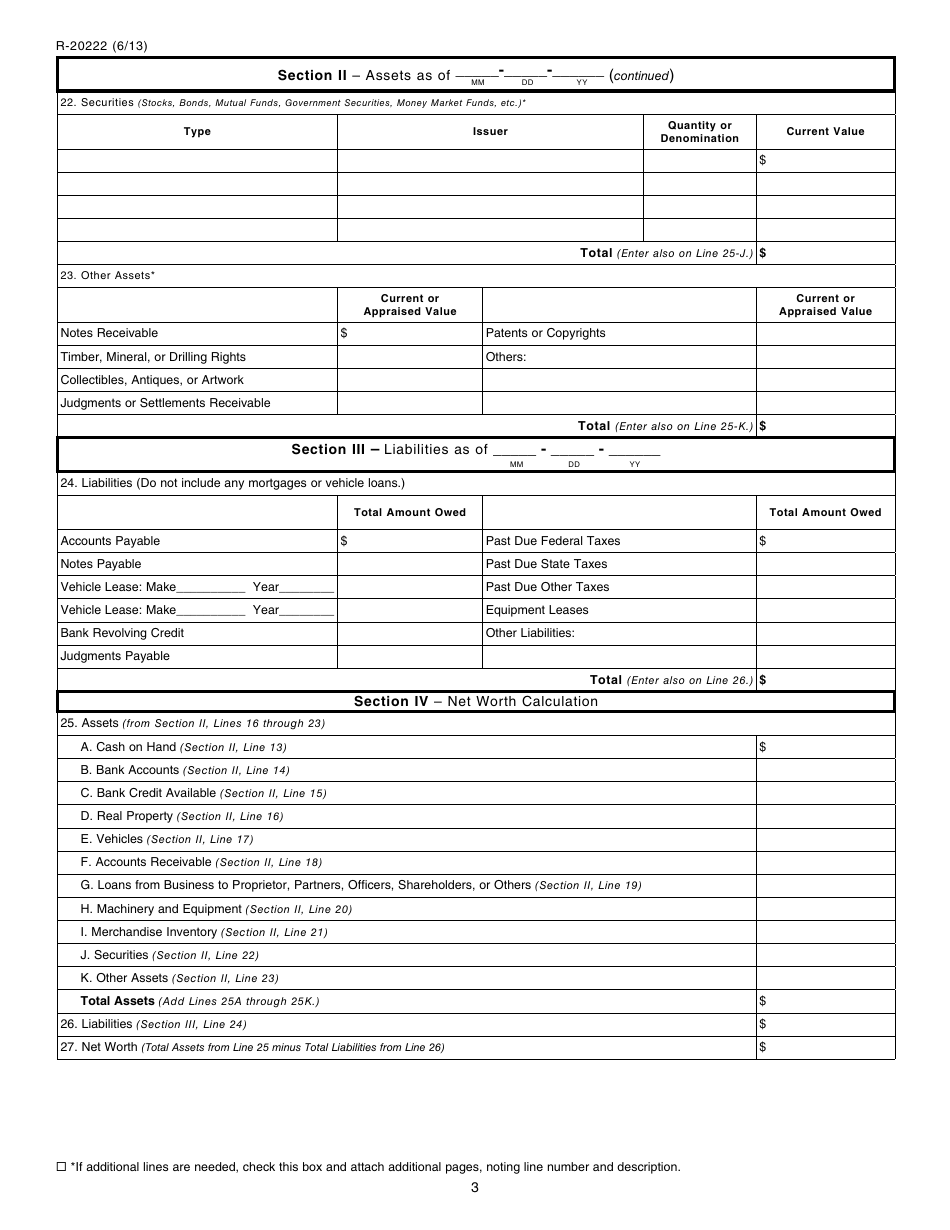 Form R-20222 Statement of Financial Condition for Businesses - Louisiana, Page 3