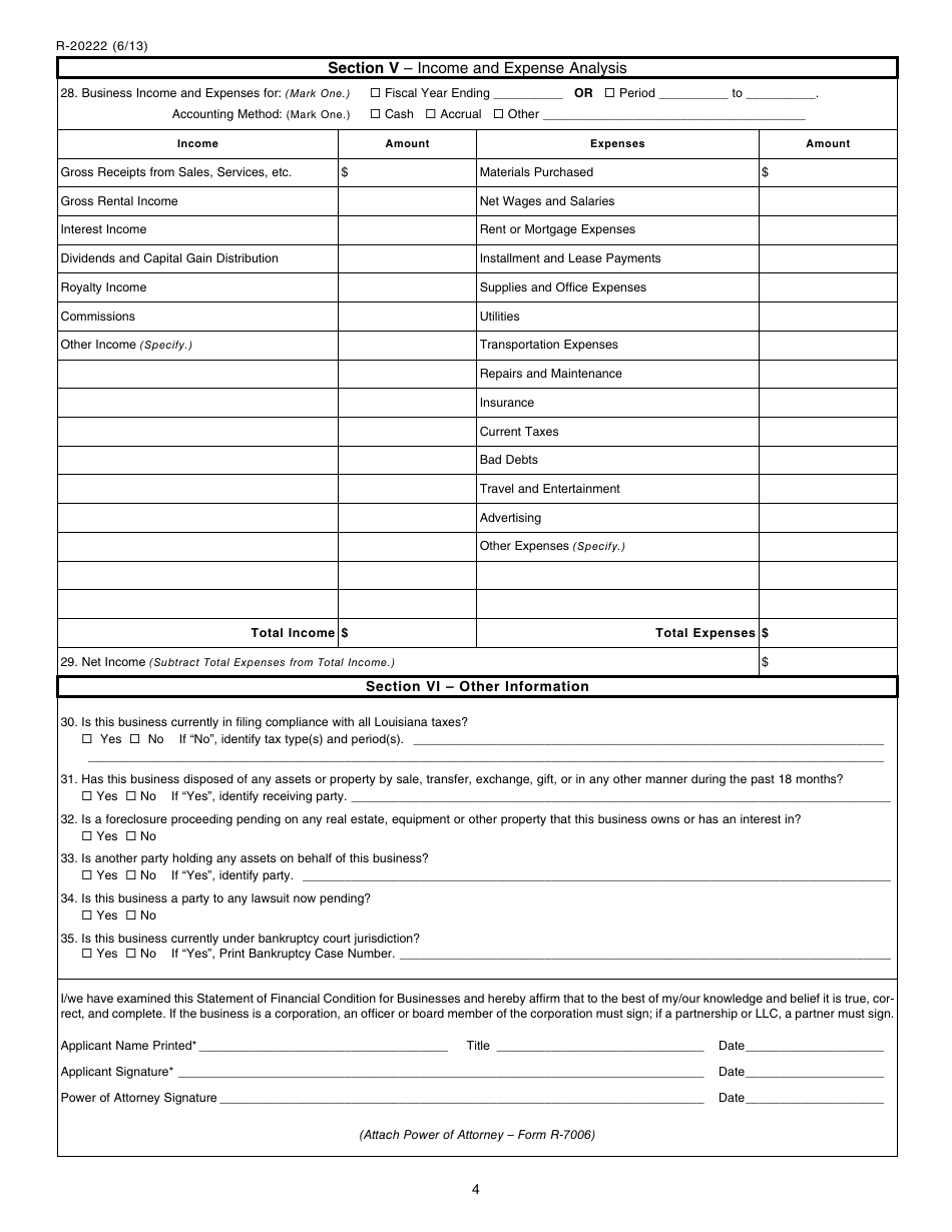 Form R-20222 Statement of Financial Condition for Businesses - Louisiana, Page 4