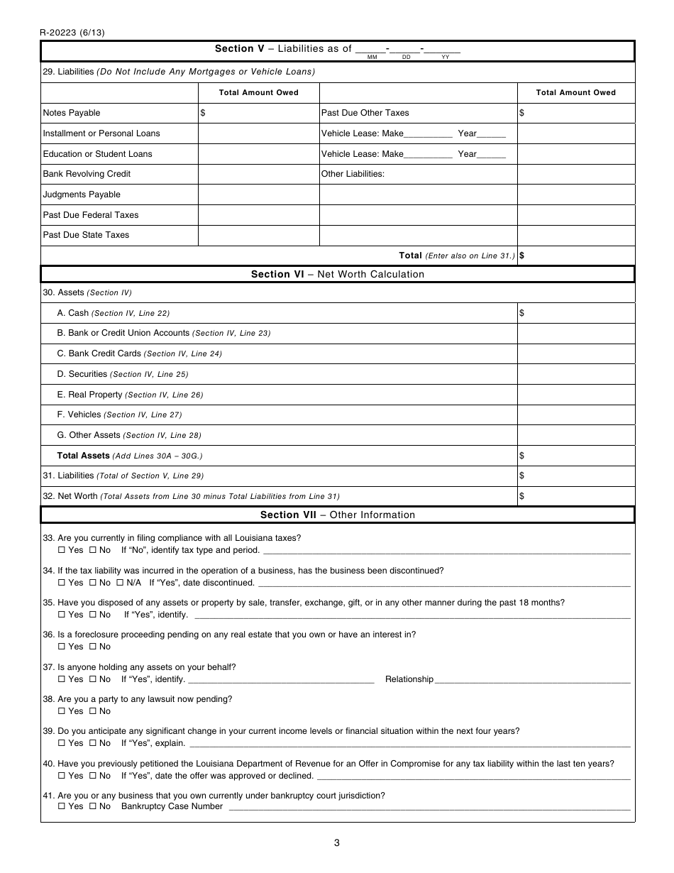 Form R-20223 Statement of Financial Condition for Individuals - Louisiana, Page 3